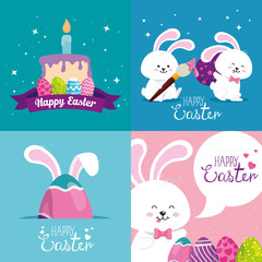 set cards happy easter with decoration vector illustration design