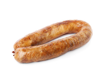 Tasty sausage on white background. Meat product