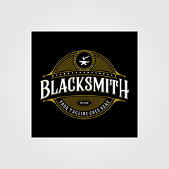 vintage blacksmith forge logo , anvil vector illustration design