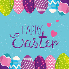 happy easter card with eggs decorated vector illustration design