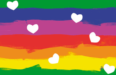 Colorful design of a seamless rapport with the colors of the lgbtq flag movement, with random hearts over.