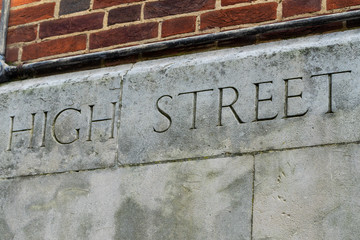 A High street sign carved in stone