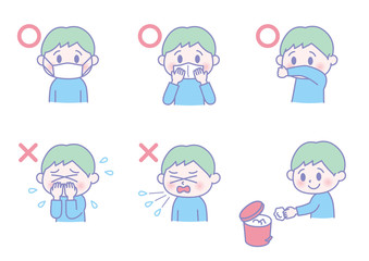 Cough, etiquette, boy,illustration,pastel