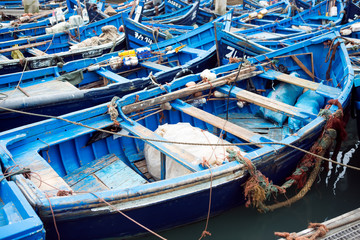 Blue boats Essaouira Morocco 