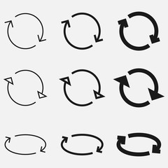 Set of reset or reload buttons black and white vector icon.