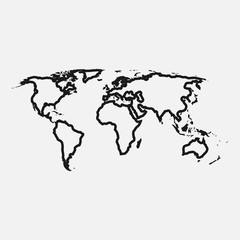 Global world map line black and white vector icon.