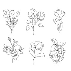 Set of flowers in a linear style, vector graphics on a white background. For designing covers for phones, wrapping paper, coloring books and prints on t-shirts