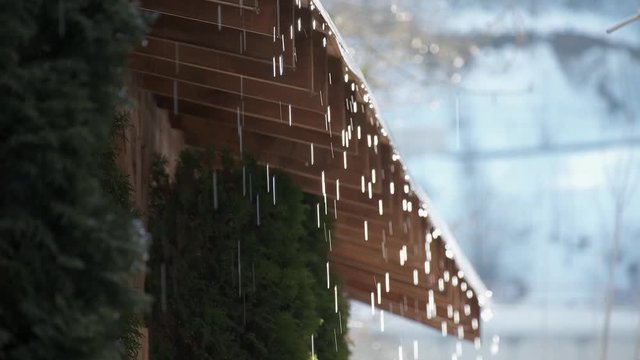 water flows from the roof. Slow-motion. Roof. 