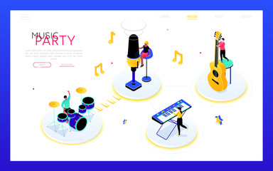 Music party - modern isometric vector web banner