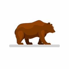 big brown wild bear walking alone in woodland forest, mascot character in cartoon illustration vector isolated in white background
