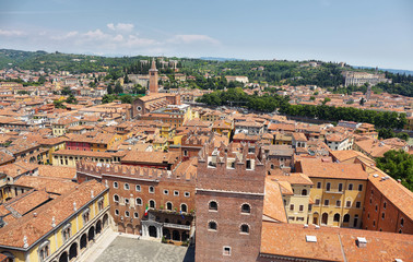 Fototapeta premium Cityscape of Verona city from Lamberti Tower, Italy.