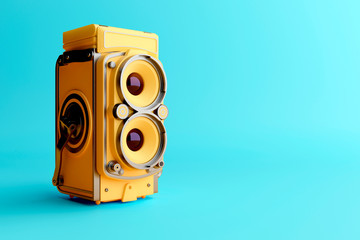 3d image of film camera in minimal style. Isolated in studio.