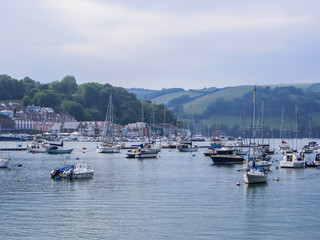 Fototapeta premium A bay filled with yachts, motor boats and small boats in the city of Dortmund. England, May 2018.
