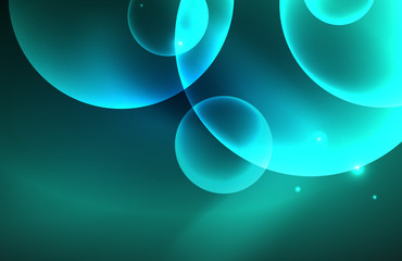 Neon shiny transparent glowing circles with light effects. Techno futuristic vector abstract background For Wallpaper, Banner, Background, Card, Book Illustration, landing page