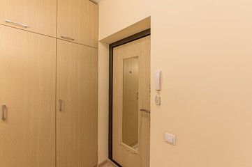 Russia, Moscow- November 15, 2019: interior room apartment modern bright cozy atmosphere. general cleaning, home decoration, room doors, repair corridor