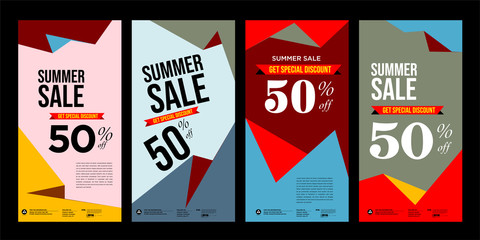 summer sale colorful geometric, fluid and curve background for roll banner. Summer sale 50% discount banner.