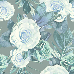 Roses seamless pattern. Watercolor illustration.