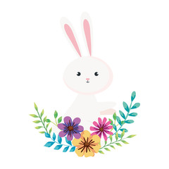 cute rabbit animal with flowers decoration vector illustration designicon