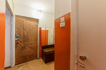 Russia, Moscow- November 15, 2019: interior room apartment modern bright cozy atmosphere. general cleaning, home decoration, room doors, repair corridor