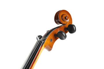 Beautiful classic violin isolated on white, closeup. Musical instrument
