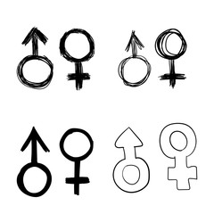 Signs male and female drawn by hand . A set of sketches of gender symbols. isolated vector illustrations.