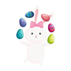 cute rabbit with eggs easter isolated icon vector illustration design
