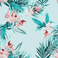 Orchid flowers seamless pattern. Watercolor illustration.