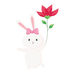 cute rabbit with flower isolated icon vector illustration designicon