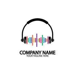 Headphone icon. Headphones with sound wave icon isolated, minimal design. Vector illustration