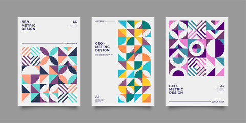 Set of geometric covers. Collection of cool vintage covers. Abstract shapes compositions. Vector.
