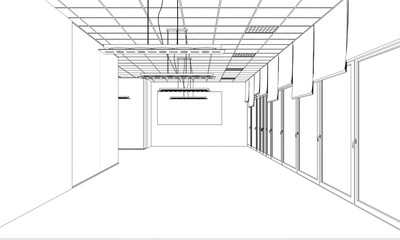 empty pavilion, contour visualization, 3D illustration, sketch, outline