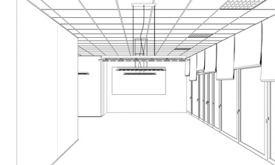 empty pavilion, contour visualization, 3D illustration, sketch, outline