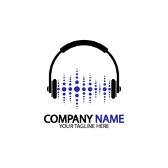 Headphone icon. Headphones with sound wave icon isolated, minimal design. Vector illustration