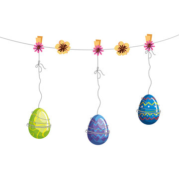 cute eggs easter decorated hanging vector illustration designicon