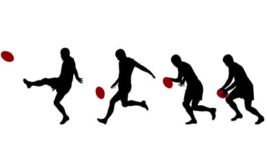 rugby player kicking ball in four steps silhouettes