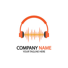 Headphone icon. Headphones with sound wave icon isolated, minimal design. Vector illustration