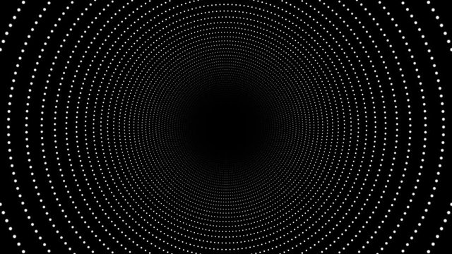Abstract Concentric Circles Tunnel Background Loop/ 4k animation of an abstract radial tunnel with concentric circles made of dots zooming in and seamless looping