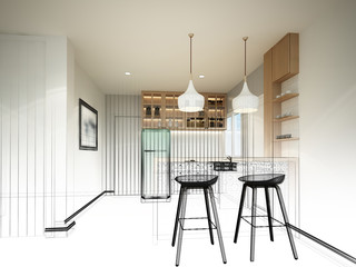 abstract sketch design of interior pantry ,3d rendering