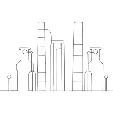 recommend clip art: Oil and gas plant on white background. The concept of fuel, oil, natural resources. One line vector illustration