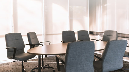Meetting room with nobody and modern furniture in morning sunlight from outside