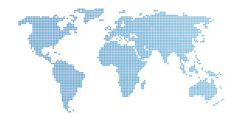 Abstract computer graphic World map of blue round dots. Vector illustration.