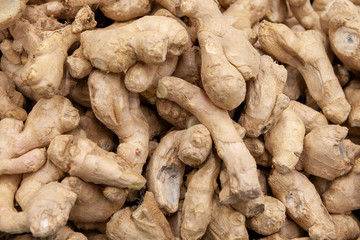 Fresh organic ginger on fresh market in thailand .
