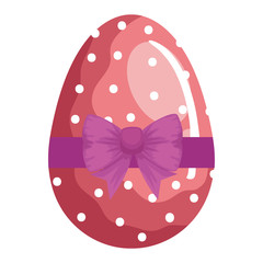 cute egg easter decorated with dots and bow ribbon vector illustration designicon