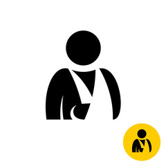 Broken arm icon. Injured man silhouette. Hospital patient with hand bandage symbol.