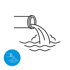 Waste water pipe flow down the river waves. Water pollution utility and engineering logo. Wastewater line style icon. Adjustable stroke width.