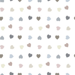 Seamless pattern with cute pastel grey hearts on white background. Vector image.