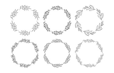 Obraz premium Set of floral branch frames. Rustic wreaths for wedding. Vector isolated spring flourish borders.