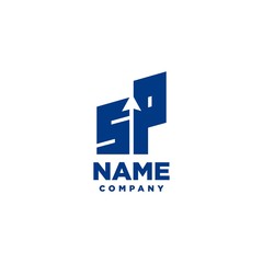SP monogram logo with a negative space style arrow up design template