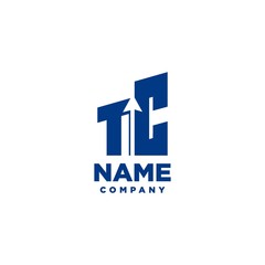 TC monogram logo with a negative space style arrow up design template