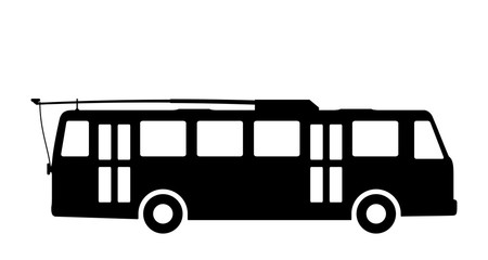 Silhouette of a trolley bus on a white background.